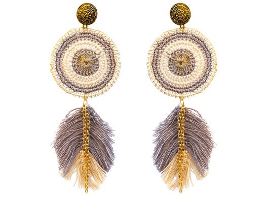 Cream Grey Crochet Earrings